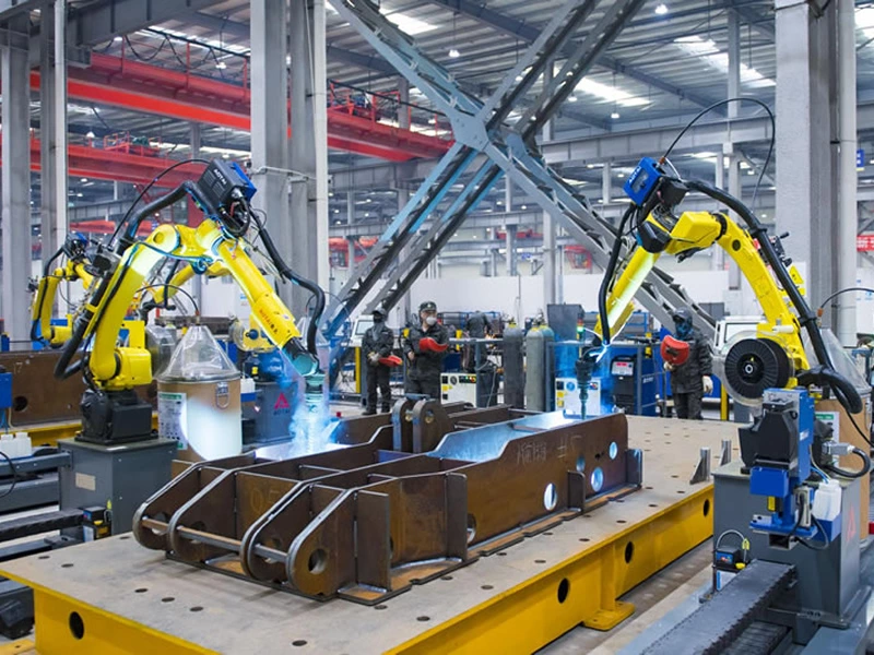 A high-tech manufacturing facility featuring industrial equipment and automated machinery constructed with precision aluminum profiles.