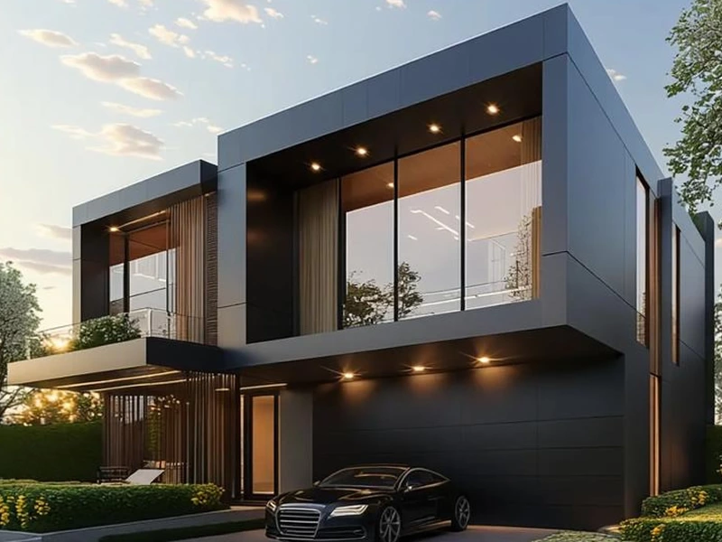 A modern commercial building facade constructed with custom architectural aluminum extrusions for construction engineering projects.