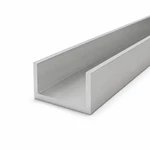 Clean open U-channel end of a silver aluminum extrusion with uniform wall thickness.
