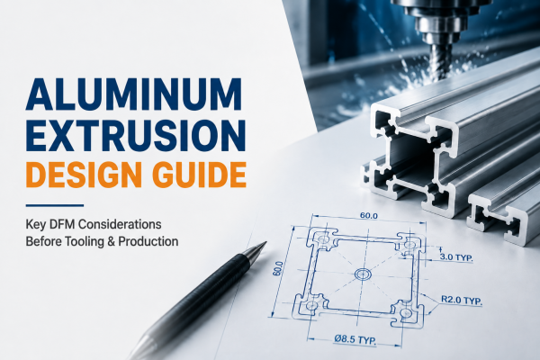 Aluminum extrusion design guide showing aluminum profile section, DFM considerations, and engineering design requirements