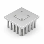 Electronics module plate mounted on an aluminum pin-fin heat sink with a 4 by 4 cooling-pin array.