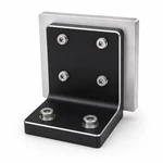 Custom black anodized CNC aluminum bracket assembled to a machined plate with socket-head screws.