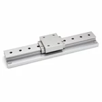 Automation positioning module with a CNC machined aluminum guide rail and carriage block.