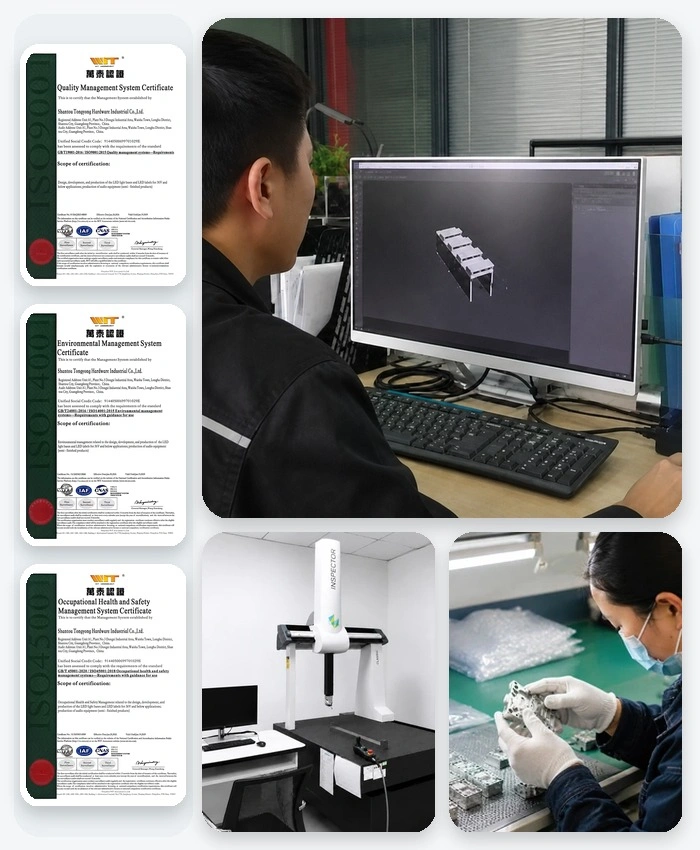 A bright and realistic aluminum extrusion factory workshop with industrial processing equipment, neatly stacked aluminum profiles, and a clean production floor, showing source factory capability for custom aluminum manufacturing.