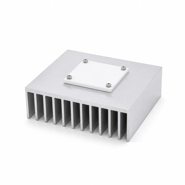 LED module mounted on an extruded aluminum straight-fin heat sink for thermal management.