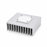 LED module mounted on an extruded aluminum straight-fin heat sink for thermal management.