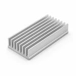 Straight-fin extruded aluminum heat sink profile for LED lighting on a white studio background.