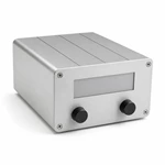 Compact extruded aluminum instrument enclosure with a blank display and two front controls.