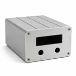 Silver extruded aluminum PCB electronics enclosure with CNC display and control cutouts.