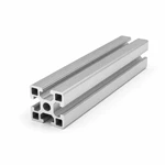 Silver T-slot aluminum profile for custom machine frames on a white studio background.
