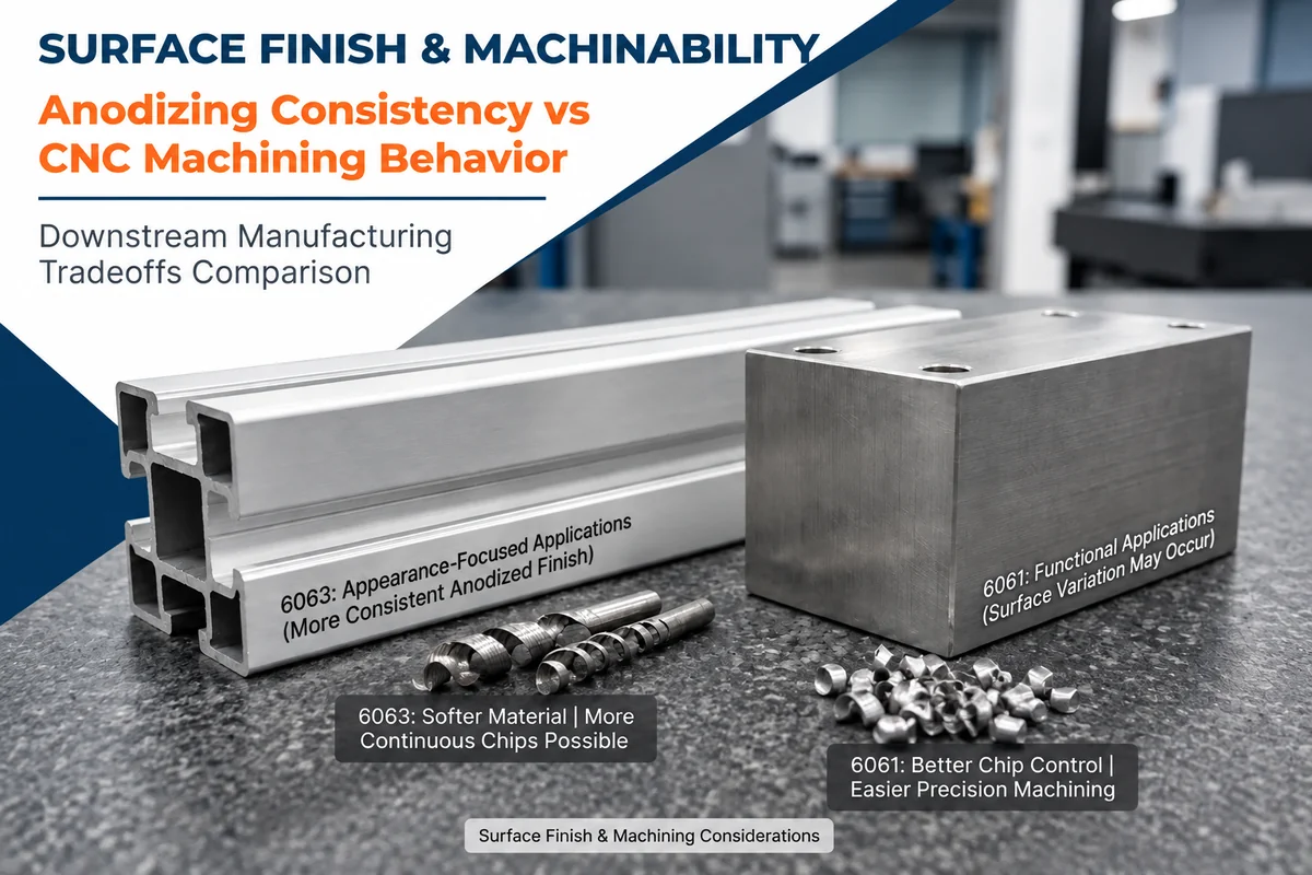 6061 and 6063 aluminum extrusion surface finish and CNC machining behavior comparison